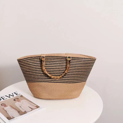 Borsa paglia intrecciata beige - paglia,