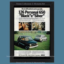 Anni ' 70  * Pubblicità Originale "Fiat, 126 Personal 650, Black e Silver" Corni