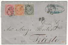 1863 Regno d'Italia - Affrancatura tricolore De La Rue 5, 10 e 40 cent. su piego