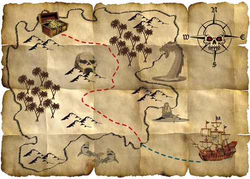 Mappa del tesoro pirata rosso - del,