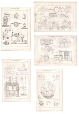 Stampe antiche MACCHINE LAVORAZIONE TESSUTI 5 fogli Pomba 1860 Antique prints