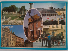 Cartolina d'epoca Budapest Calesse con Cavalli Vedutine 10x15cm Viaggiata