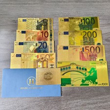 Set 8 pezzi/busta 5 banconote plastica lamina oro 10 20 50 100 200 500 1000 euro