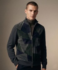 Giacca Hermes geometrica patchwork scamosciata e cashmere con zip taglia: L slim rara 