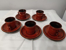 5 Tazzine Caffè Con Piattino Ceramica Marrone Anni 70