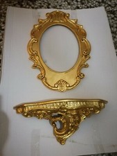  MENSOLA IN LEGNO FOGLIA ORO CON SPECCHIO H 26X56X17