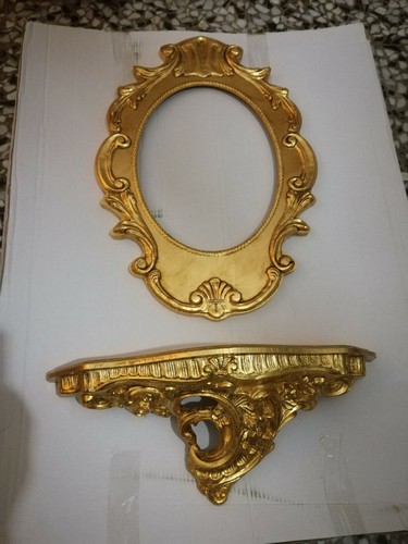 Mensola legno foglia oro - , in