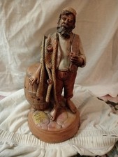 Antica statuetta in terracotta di un pescatore ,siciliana policroma firmata