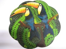 TARGA TUCANI SU RAMI  DIPINTO SU CARTONE  UCCELLI ESOTICI DA ST. BARTH  CARAIBI