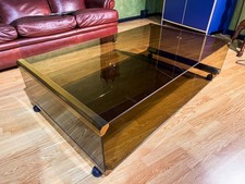 Tavolino da soggiorno in cristallo fumé e ottone 138x80cm - OTTIME CONDIZIONI