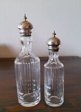 BOTTIGLIE OLIO ACETO VINTAGE CRISTALLO TAPPI ARGENTATI @COPPIA AMPOLLE ELEGANTI