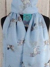 SCIARPA CANE TORO FRANCESE BLU CIELO SCIALLE AVVOLGENTE CONFEZIONE REGALO/SCATOLA REGALO