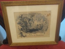 Stampa antica vintage cornice dorata pubblicità Chitarre Mandolini 