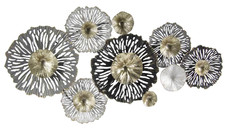 QUADRO METALLO PARETE PANNELLO DECORATIVO ARREDO NERO GRIGIO BRONZO FIORI 90*49