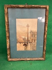 quadro con acquerello e cornice antico venezia paesaggio colonna san marco
