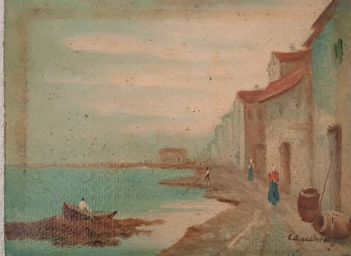 Quadro antico marina lago con - marina,