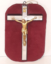 Antico Crocefisso Madreperla E Gesù In Metallo Dorato