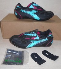 DIADORA SCARPE DA CICLISMO EUR 40 + ADATTATORI RETRO' VINTAGE 1990 MAI INSOSSATE