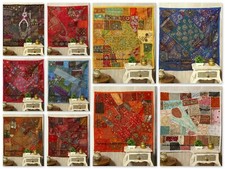 Arazzo indiano vintage 40" perline quadrato ricamato decorazione parete lancio da appendere