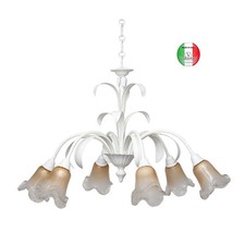 Lampadario sospensione Ferro Battuto 6 vetri ambra murano Aurora Made in Italy