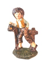 Presepe 10 cm pastore con lanterna staccionata CARTAPESTA NUOVO DIPINTO A MANO