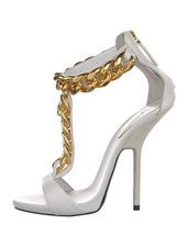 GIUSEPPE ZANOTTI Sandali con cinturino a T in pelle bianca a catena 8,5 IT 38,5 molto buoni