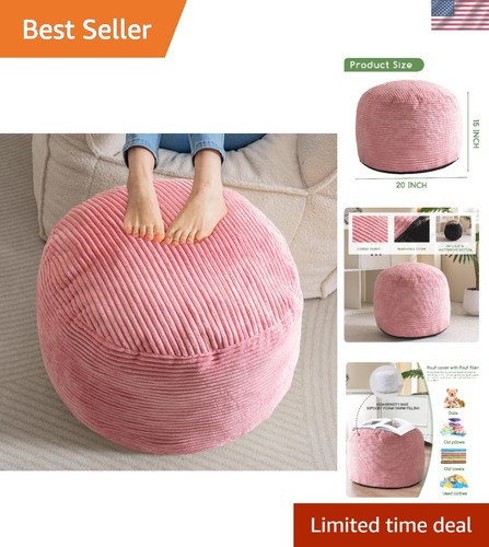 Versatile pink corduroy pouf - corduroy,