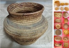 CESTINO ARTIGIANALE SARDO IN ASFODELO, ad anfora, cm 33xh26, usato,  e altri