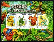 SaoTomè e Prìncipe 2015 Michel 6146-49 foglietto 100% nuovo serpenti, Kobr