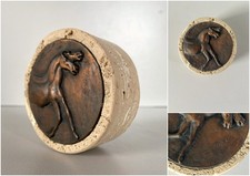 FERMACARTE Bruno Cassinari BASSORILIEVO BRONZO CAVALLI TRAVERTINO ø7x3cm/h '900