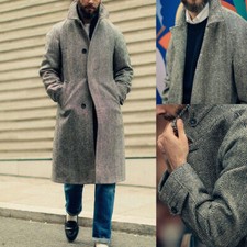 Cappotto uomo business spina di pesce tweed cappotti lunghi vestibilità regolare matrimonio ballo