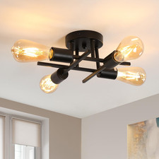 Lampadario Industrial, 4-Luci Plafoniera Soffitto Vintage E27, Lampada Da Soffit