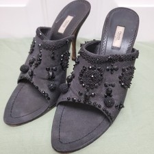 Sandali mulo PRADA tg 40 grigio/nero denim ricamo TACCO ALTO impreziositi da perline