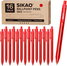 Penne Rosse | 16 a Scatto Multipack | Inchiostro Rosso Punto Medio 1.0Mm | Biro 