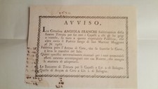 volantino dell'800 BOLOGNA "AVVISO ANGIOLA FRANCHI FABBRIC DELLA TINTURA CAPELLI