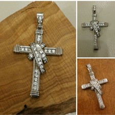 Croce ciondolo x catena girocollo argento 925 zirconi taglio brillante croce °