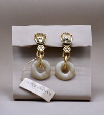 VINTAGE GIORGIO ARMANI CLIP EARRINGS GOLD PLATED PLASTIC RING AND FORNT LOGO