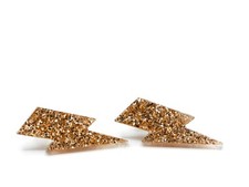 Orecchini A Perno Miniblings Fulmine Disco Anni '80 Acrilico Glitter Oro