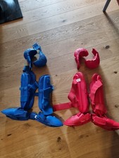 Protezione karate, guanti e  paratibia e piede, rosso e blu, usato una stagione