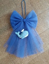 Fiocco nascita in tulle con personaggio  blu, neonata neonato, personalizzabile 