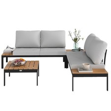 Outsunny Set da Esterno 4pz con 2 Divanetti e 2 Tavolini Grigio Nero e Teak