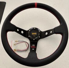 Volante OMP universale Con Clacson In Pelle Con Mirino Rosso