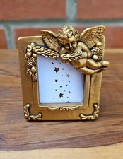 Cornice portafoto vintage miniatura angelo Cupido tono oro 2,75 "X 2,25" 