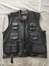 American Pro Gilet Moto in Pelle Nera Vitello Puro Fiore XL