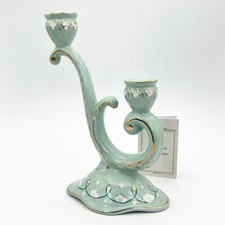 Candelabro antico ceramica Deruta candeliere porta candele verde salvia