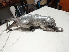 Guido Cacciapuoti Tigre Ceramica Smaltata Argento Art Deco 60 Cm Firmata