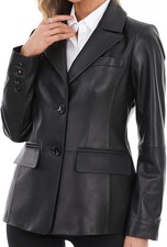 Blazer donna vera pelle nero