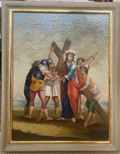 ? Antica via Crucis dipinto olio su tela cornice legno lacca oro zecchino 700