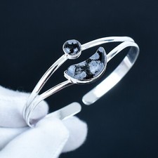 Neve Ossidiana Gemma 925 Argento Sterling Gioielli Bracciale a Fascia Regolabile