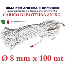 CIMA DA ANCORAGGIO E ORMEGGIO CORDA NAUTICA POLIESTERE Diametro Ø 8mm -metri 100
